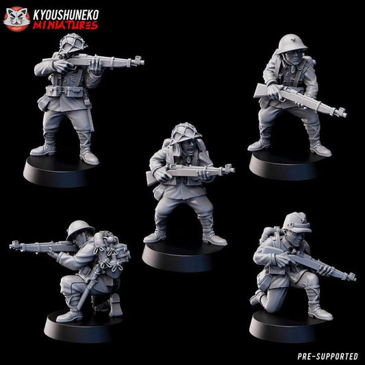 Weird WarJapan Infantry Squad – Riflemen (5 Miniatures) – 28mm Sci-Fi WWII Tabletop Proxies