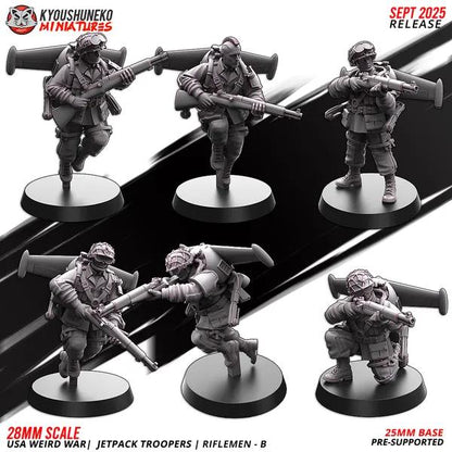 Weird War Infantry Squad – USA Jet Pack Rifleman B (6 Miniatures) – 28mm 32mm WW2 Konflikt 47 / Bolt Action Compatibel
