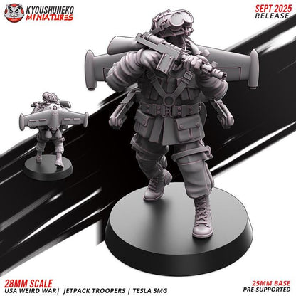 Weird War Infantry Squad – USA Jet Pack SMG (5 Miniatures) – 28mm 32mm WW2 Konflikt 47 / Bolt Action Compatibel