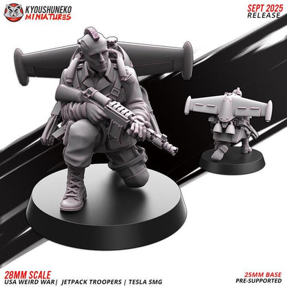 Weird War Infantry Squad – USA Jet Pack SMG (5 Miniatures) – 28mm 32mm WW2 Konflikt 47 / Bolt Action Compatibel