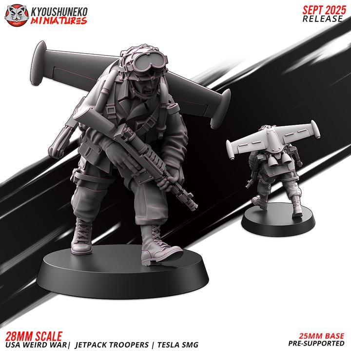 Weird War Infantry Squad – USA Jet Pack SMG (5 Miniatures) – 28mm 32mm WW2 Konflikt 47 / Bolt Action Compatibel