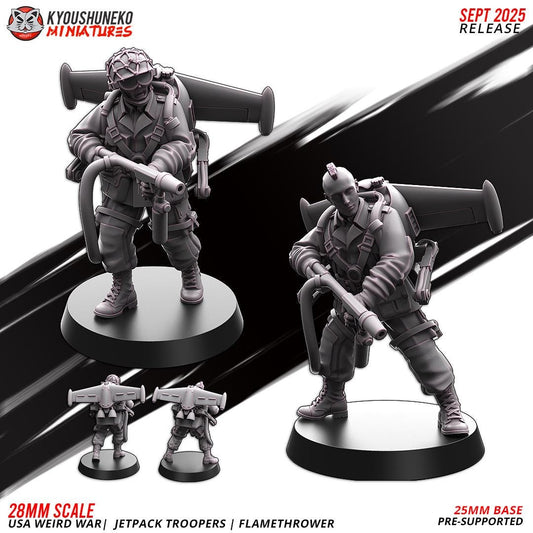 Weird War Infantry Squad – USA Jet Pack Flamethrower Team (2 Miniatures) – 28mm 32mm WW2 Konflikt 47 / Bolt Action Compatibel