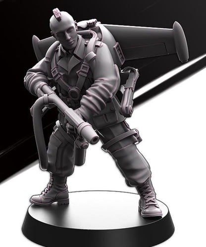 Weird War Infantry Squad – USA Jet Pack Flamethrower Team (2 Miniatures) – 28mm 32mm WW2 Konflikt 47 / Bolt Action Compatibel