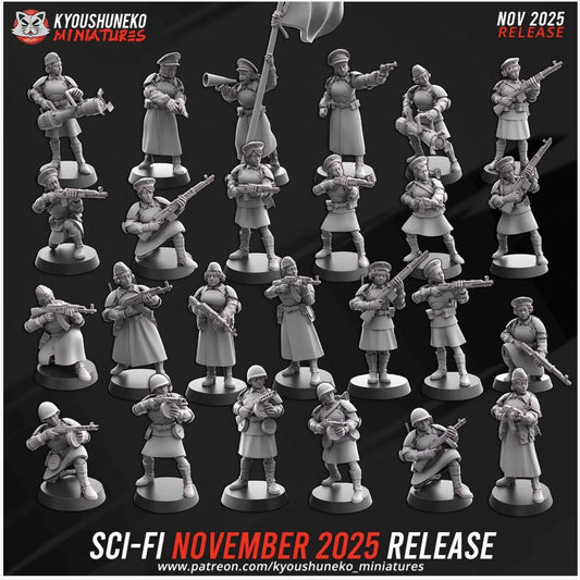 Weird War Infantry Platoon – Complete Set Soviet (25 Miniatures) – 28mm 32mm WW2 - Tabletop Wargame Konflikt 47 / Bolt Action Proxy