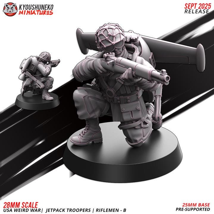 25 Miniatures Weird War Infantry Platoon – USMC Jet Pack – 28mm 32mm WW2 Konflikt 47 / Bolt Action Compatibel