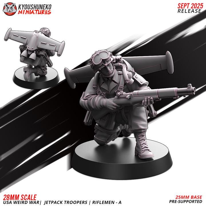 25 Miniatures Weird War Infantry Platoon – USMC Jet Pack – 28mm 32mm WW2 Konflikt 47 / Bolt Action Compatibel