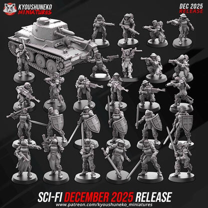 28 Minatures Weird War Infantry – British Commonwealth Army Set Tank, Melee,Tesla,SMG,Rifle 28mm 32mm Sci-Fi WWII compatible Konflikt 47