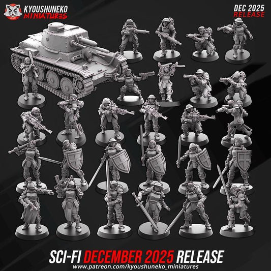 28 Minatures Weird War Infantry – British Commonwealth Army Set Tank, Melee,Tesla,SMG,Rifle 28mm 32mm Sci-Fi WWII compatible Konflikt 47