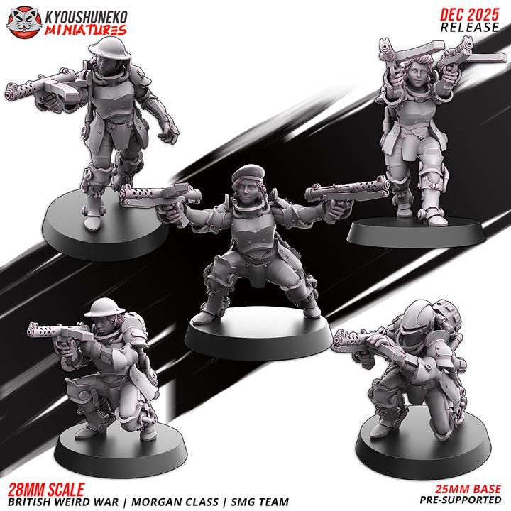 28 Minatures Weird War Infantry – British Commonwealth Army Set Tank, Melee,Tesla,SMG,Rifle 28mm 32mm Sci-Fi WWII compatible Konflikt 47