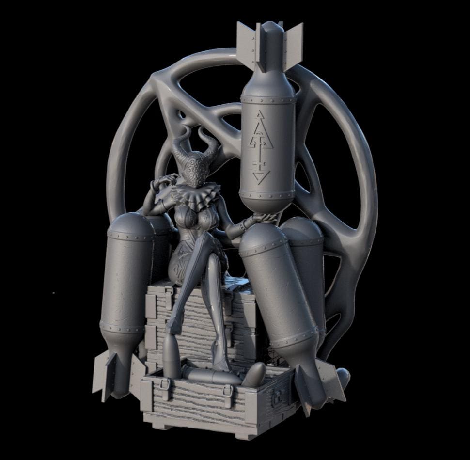 Grimdark Trench Warfare Proxy Miniatures – Artillery Queen on Throne Witch