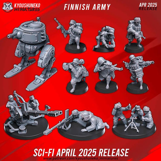 Weird War Support Platoon Army 10pcs – Finnish Set Walker,Mortar,HMG,Rifleman – 28mm 32mm WW2 Sci Fi Wargame Konflikt 47 / Bolt Action Proxy