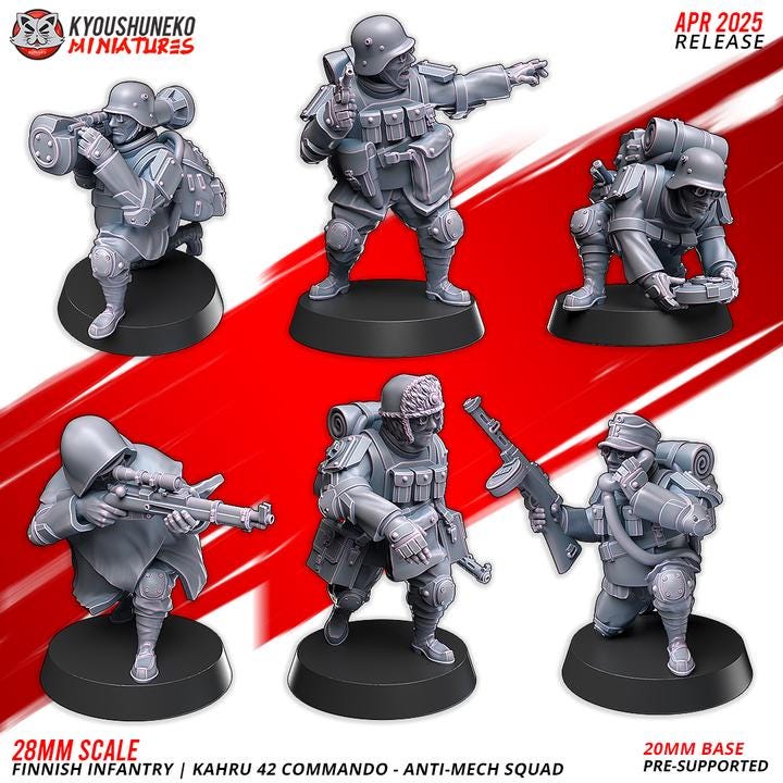 Weird War Support Platoon Army 10pcs – Finnish Set Walker,Mortar,HMG,Rifleman – 28mm 32mm WW2 Sci Fi Wargame Konflikt 47 / Bolt Action Proxy