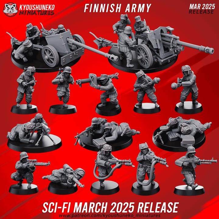 Weird War Support Platoon Army  15pcs – Finnish Set A PAK,MG,Flamethrower,RPG – 28mm 32mm WW2 Sci Fi Wargame Konflikt 47 / Bolt Action Proxy