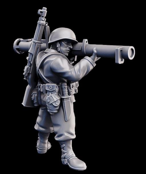 Weird War Infantry Squad – USMC Bazooka Team (4 Miniatures) – 28mm Sci-Fi WWII Tabletop Proxies