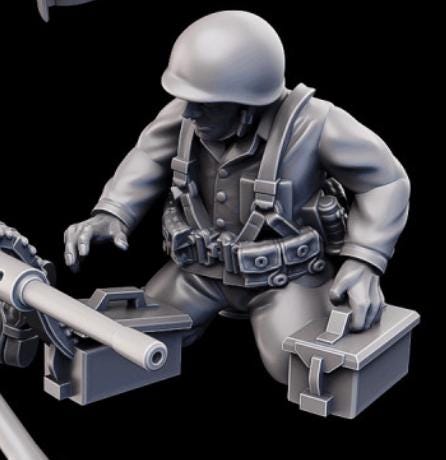 Weird War Infantry Squad – USMC Heavy MG Team (2 Miniatures) – 28mm Sci-Fi WWII Tabletop Proxies