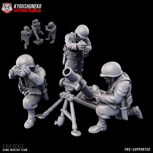 Weird War Infantry Squad – USMC Heavy Mortar Team (3 Miniatures) – 28mm Sci-Fi WWII Tabletop Proxies