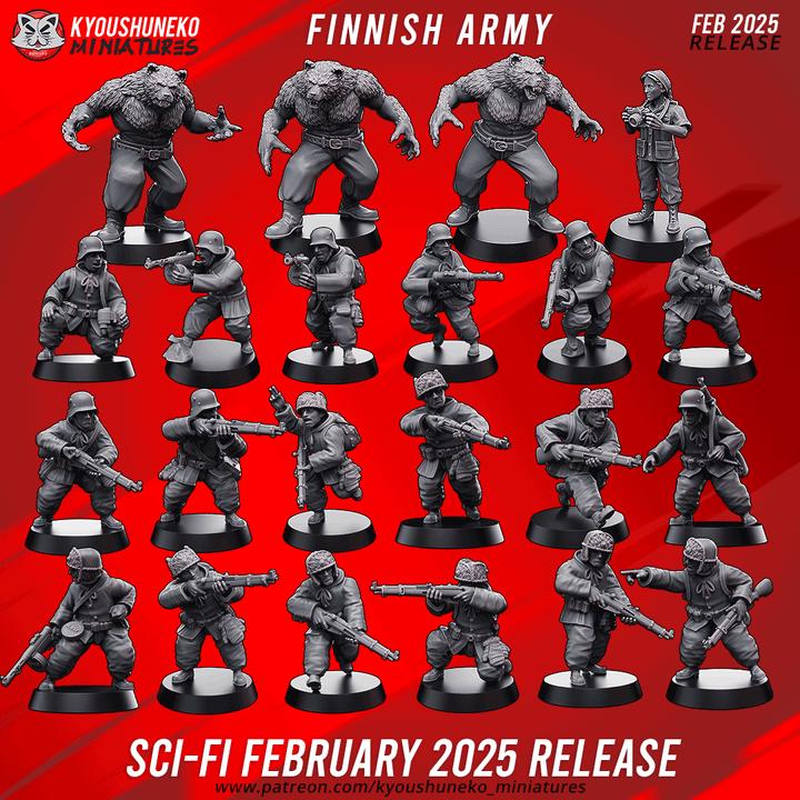 Weird War Infantry Platoon – Complete Set Finnish A (22 Miniatures) – 28mm 32mm WW2 - Tabletop Wargame Konflikt 47 / Bolt Action Proxy