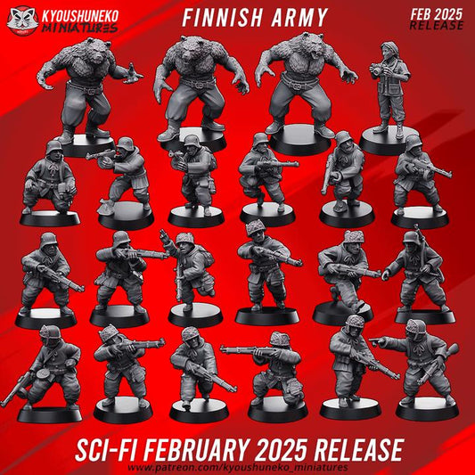 Weird War Infantry Platoon – Complete Set Finnish A (22 Miniatures) – 28mm 32mm WW2 - Tabletop Wargame Konflikt 47 / Bolt Action Proxy