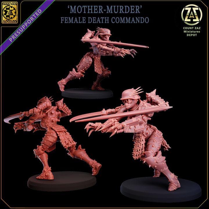 Grimdark Trench Warfare Proxy Miniatures – Female Death Commando Mother of Murder 32mm Scale
