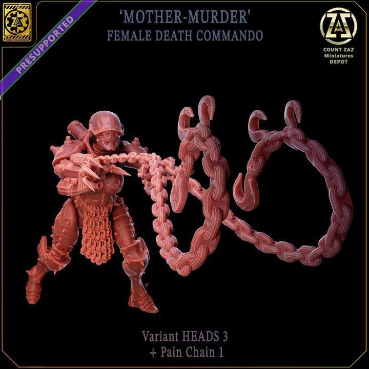 Grimdark Trench Warfare Proxy Miniatures – Female Death Commando Mother of Murder 32mm Scale