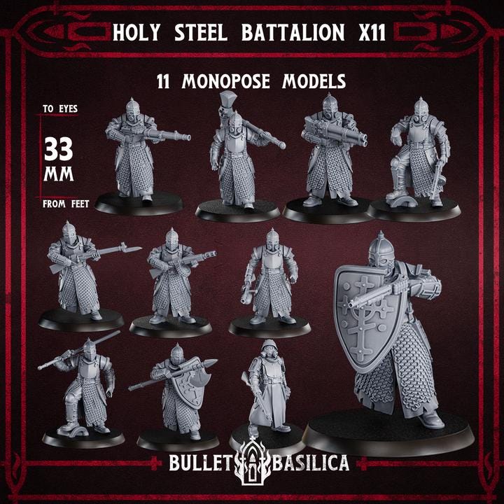 Grimdark Trench Warfare Proxy Miniatures – Holy Steel Trooper Infantry – 32mm Resin Warband