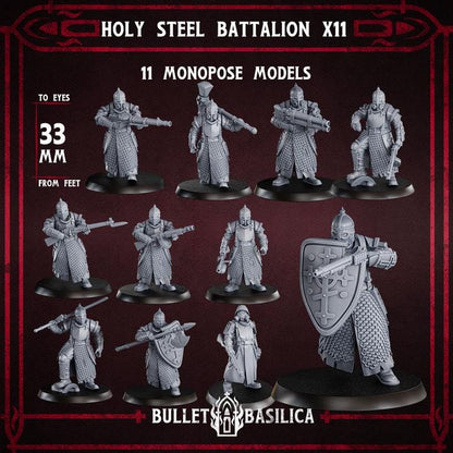 Grimdark Trench Warfare Proxy Miniatures – Holy Steel Trooper Infantry – 32mm Resin Warband
