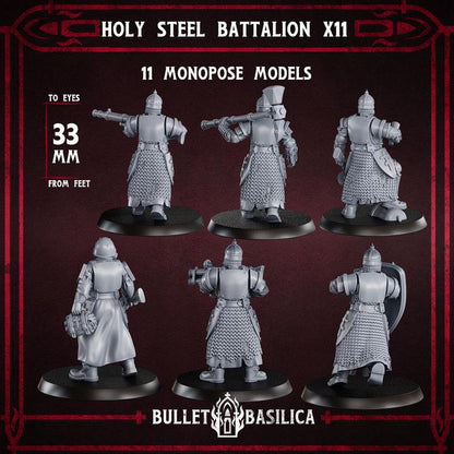 Grimdark Trench Warfare Proxy Miniatures – Holy Steel Trooper Infantry – 32mm Resin Warband