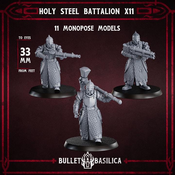 Grimdark Trench Warfare Proxy Miniatures – Holy Steel Trooper Infantry – 32mm Resin Warband