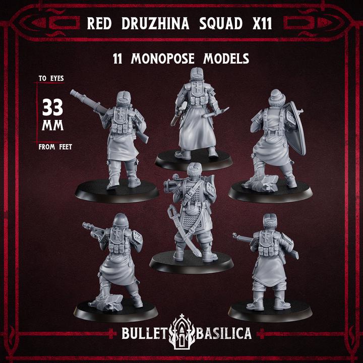 Grimdark Trench Warfare Proxy Miniatures – Red Druzhina Trooper Infantry – 32mm Resin Warband