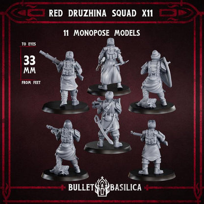Grimdark Trench Warfare Proxy Miniatures – Red Druzhina Trooper Infantry – 32mm Resin Warband
