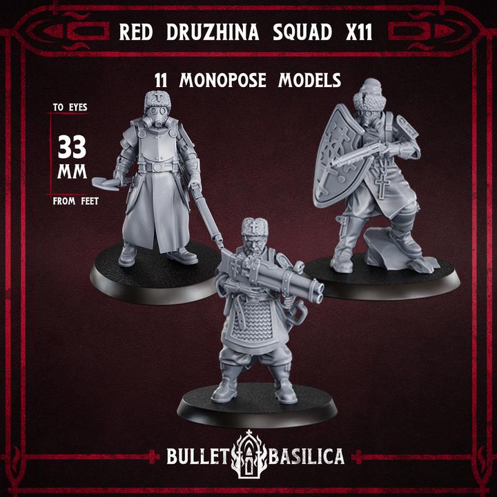 Grimdark Trench Warfare Proxy Miniatures – Red Druzhina Trooper Infantry – 32mm Resin Warband