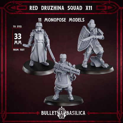 Grimdark Trench Warfare Proxy Miniatures – Red Druzhina Trooper Infantry – 32mm Resin Warband