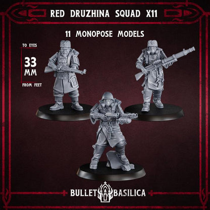 Grimdark Trench Warfare Proxy Miniatures – Red Druzhina Trooper Infantry – 32mm Resin Warband