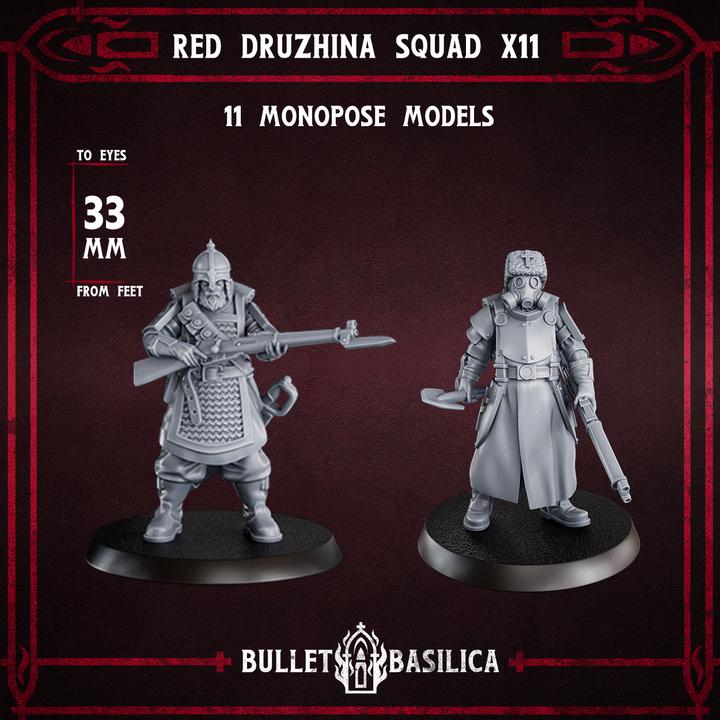 Grimdark Trench Warfare Proxy Miniatures – Red Druzhina Trooper Infantry – 32mm Resin Warband