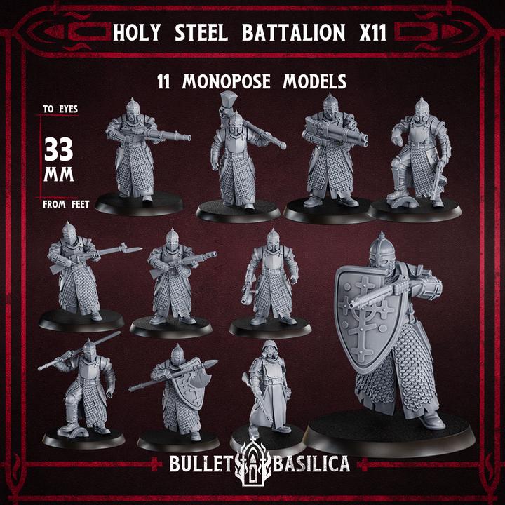 Grimdark Trench Warfare Proxy Miniatures – Holy Steel Complete Set (34 Miniatures) – 32mm Resin Warband(USA PDDP All Customs paid)