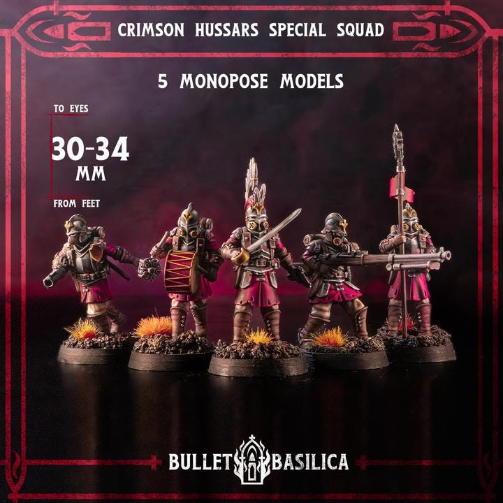 Grimdark Trench Proxy Miniature –Antioch Special Trooper Crimson Hussar Soldier Musican – Tabletop Figure