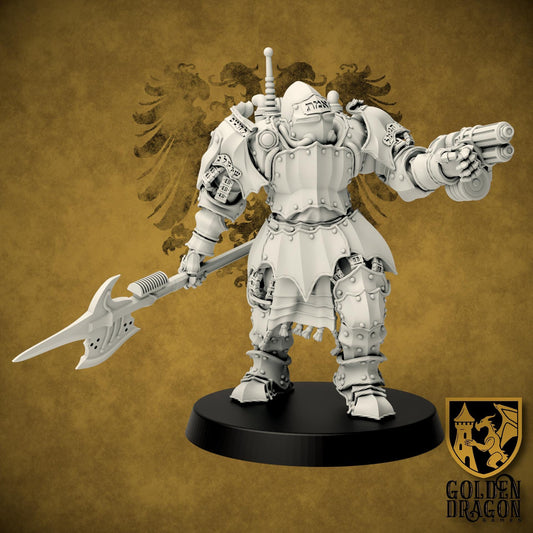 Grimdark Mechanical Soldier Miniature – Prussia Infantry Proxy – 32mm Resin Tabletop Figure – Dieselpunk Wargaming
