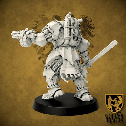 Grimdark Mechanical Soldier Miniature – Prussia Infantry Proxy – 32mm Resin Tabletop Figure – Dieselpunk Wargaming