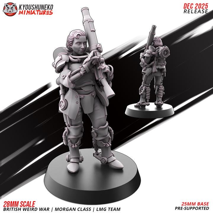 Weird War Infantry Squad – Infantry LMG (5 Miniatures) – British Commonwealth - 28mm 32mm Sci-Fi WWII Tabletop Proxies