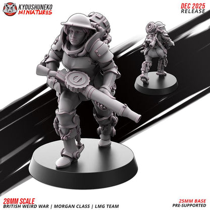 Weird War Infantry Squad – Infantry LMG (5 Miniatures) – British Commonwealth - 28mm 32mm Sci-Fi WWII Tabletop Proxies