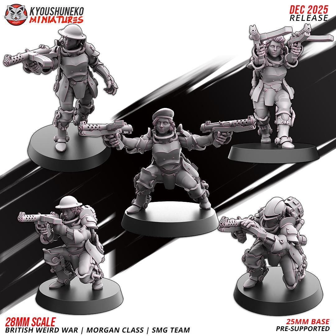Weird War Infantry Squad – British Commonwealth- Infantry SMG (5 Miniatures) –  - 28mm 32mm Sci-Fi WWII Tabletop Proxies