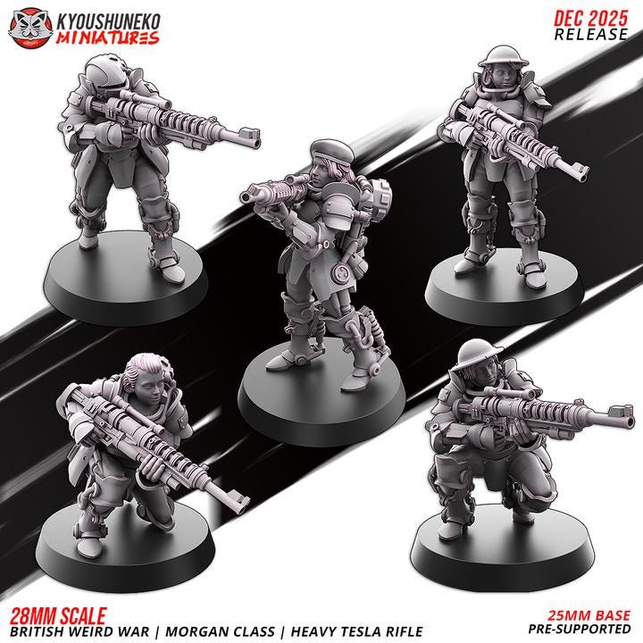 Weird War Infantry Squad – Infantry Tesla Rifle (5 Miniatures) – British Commonwealth - 28mm 32mm Sci-Fi WWII Tabletop Proxies
