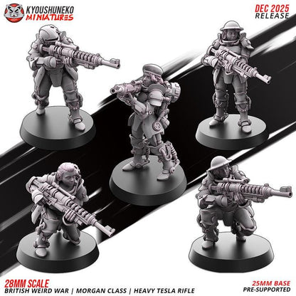 Weird War Infantry Squad – Infantry Tesla Rifle (5 Miniatures) – British Commonwealth - 28mm 32mm Sci-Fi WWII Tabletop Proxies