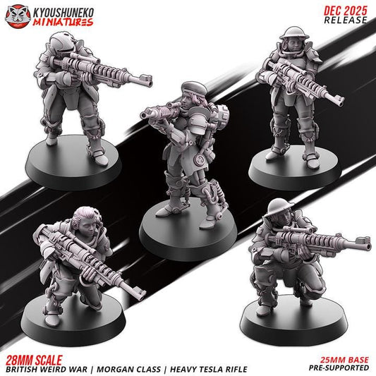 Weird War Infantry Squad – Infantry Tesla Rifle (5 Miniatures) – British Commonwealth - 28mm 32mm Sci-Fi WWII Tabletop Proxies