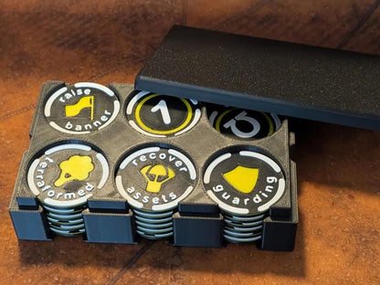 Tabletop Wargame Tokens Set with Storage Box –Mission Markers for Miniature Games – Objective Markers for Sci-Fi Fantasy Wargaming