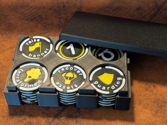 Tabletop Wargame Tokens Set with Storage Box –Mission Markers for Miniature Games – Objective Markers for Sci-Fi Fantasy Wargaming