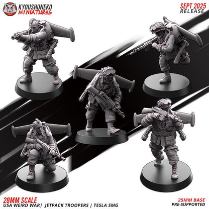 Weird War Infantry Squad – USA Jet Pack SMG (5 Miniatures) – 28mm 32mm WW2 Konflikt 47 / Bolt Action Compatibel