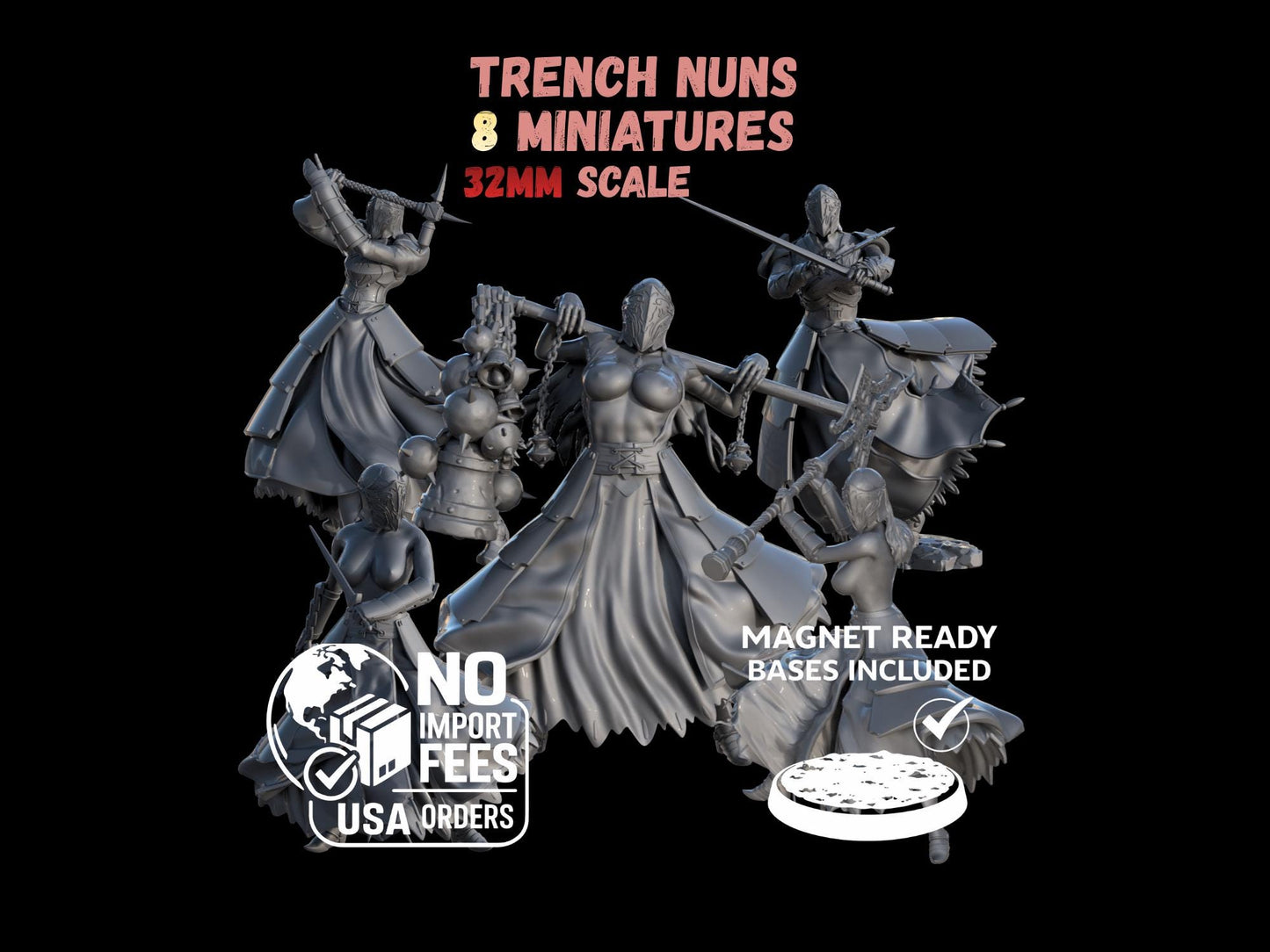 Grimdark Trench Warfare Pilgrim Witch Nuns Ultimate Set – 32mm Resin Proxy Miniatures Warband(USA PDDP Paid)