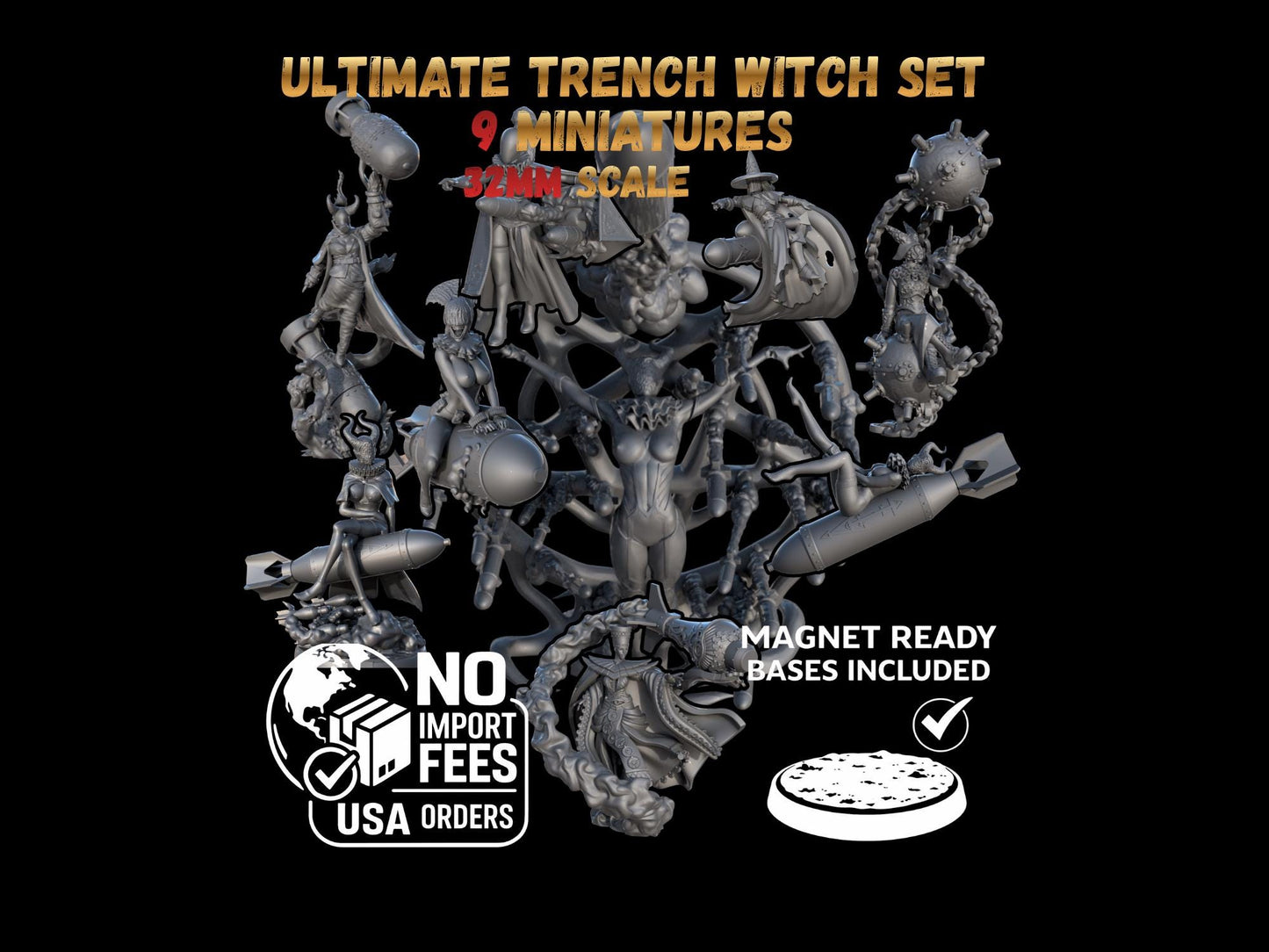 Grimdark Trench Warfare Witch Ultimate Set Artillery – 32mm Resin Proxy Miniatures Warband(USA PDDP Paid)