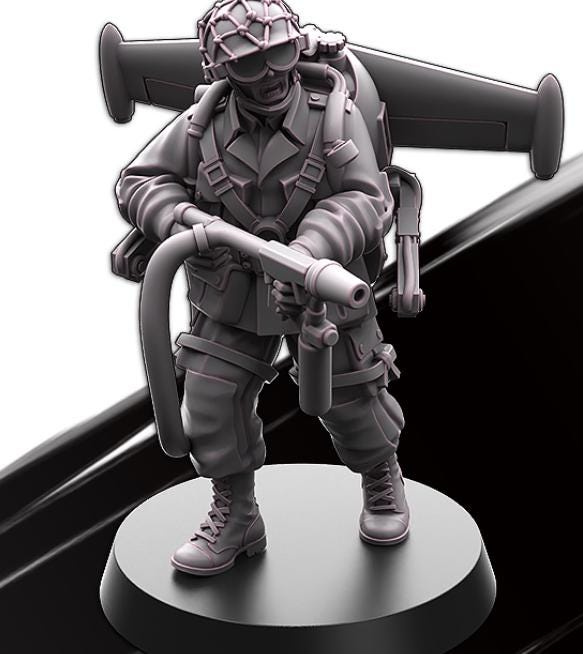 Weird War Infantry Squad – USA Jet Pack Flamethrower Team (2 Miniatures) – 28mm 32mm WW2 Konflikt 47 / Bolt Action Compatibel